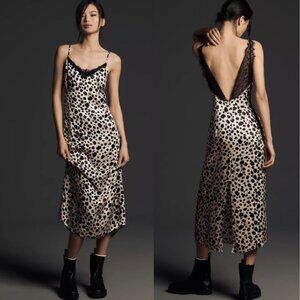 Anthropologie V-Neck Open-Back Slip Midi Dress NWT in Black & White Small